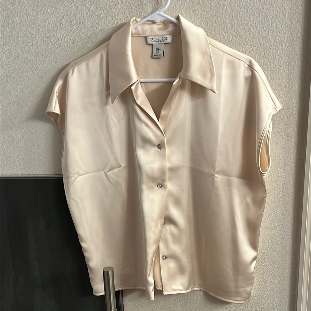 Rachel Zoe Cream Satin Button Down Shirt